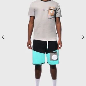 The Hideout Clothing Paradise Sports Shorts Size XL Aqua and Black Waterproof